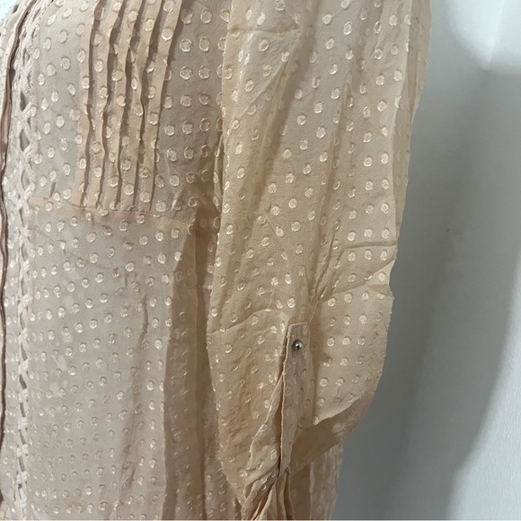 Vintage Anthropologie Meadow Rue Peach Medium Long Sleeve Button Blouse 75% Silk - Picture 3 of 9